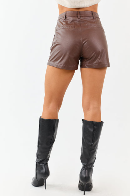 Entro Walnut Faux Leather Patch Pocket Mini Shorts