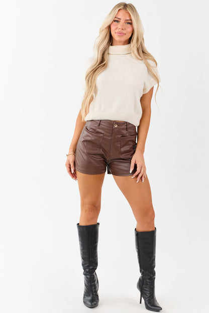 Entro Walnut Faux Leather Patch Pocket Mini Shorts