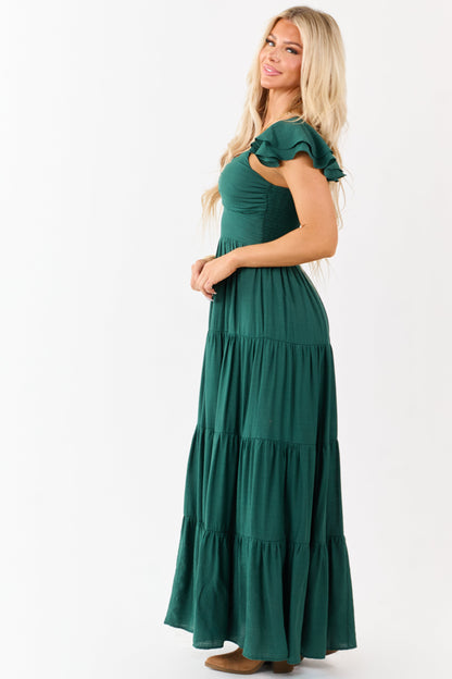 Flying Tomato Forest Green Tiered Maxi Dress
