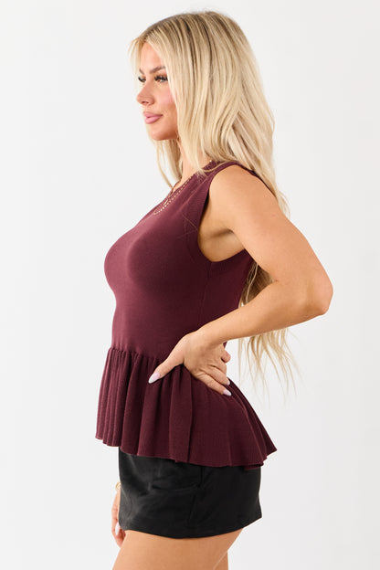 Flying Tomato Mahogany Peplum Ruffle Knit Tank Top
