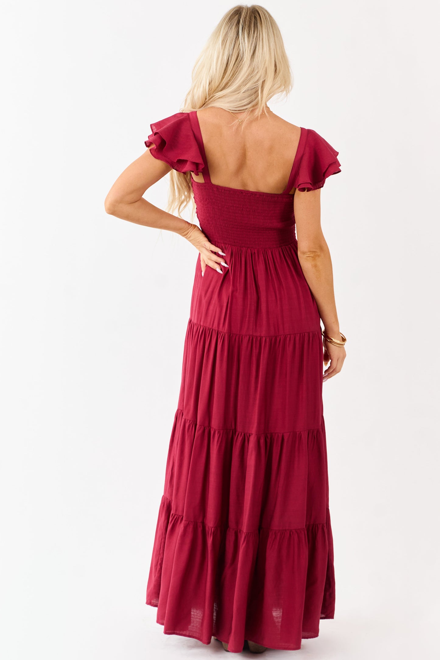 Flying Tomato Maroon Tiered Maxi Dress