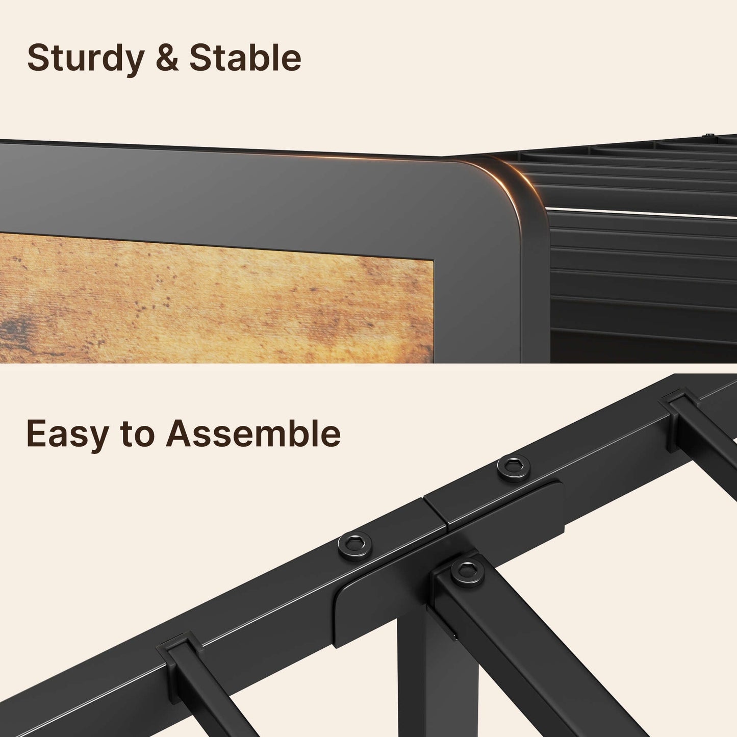 Twin / Full / Queen / King Size Metal Platform Bed Frame with Upholstered Storage Headboard