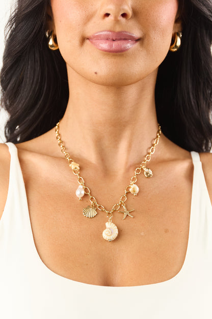 Gold Assorted Nautical Charm Chain Necklace