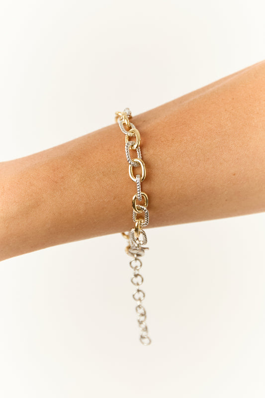 Gold Plated Two Tone Chain Link Bracelet