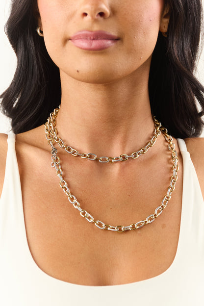 Gold Plated Two Tone Chain Link Layered Necklace