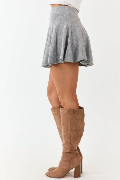 Heather Grey Wool Blend Knit Elastic Waist Skirt