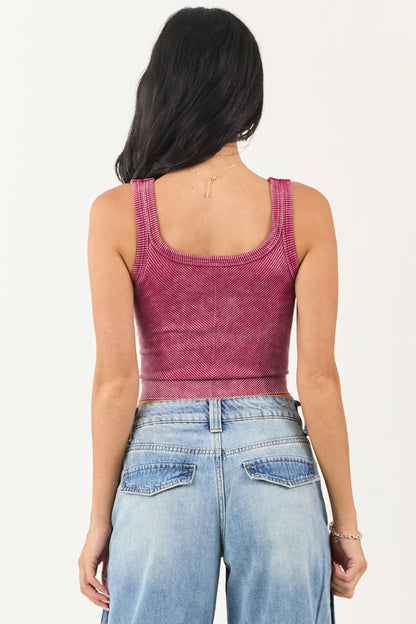Hibiscus Stone Wash Cropped Knit Tank Top