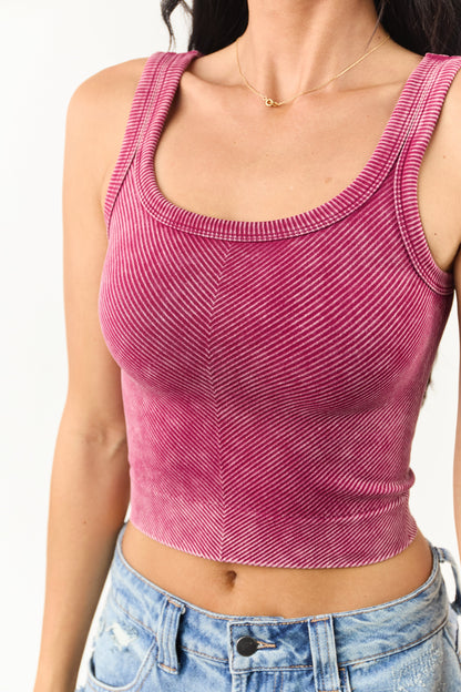 Hibiscus Stone Wash Cropped Knit Tank Top