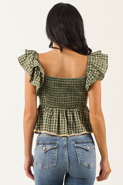 Hunter Green Plaid Bow Front Babydoll Top