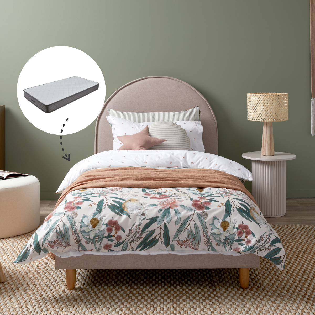 Imogen Single Bed Dusty Pink + Mattress Bundle