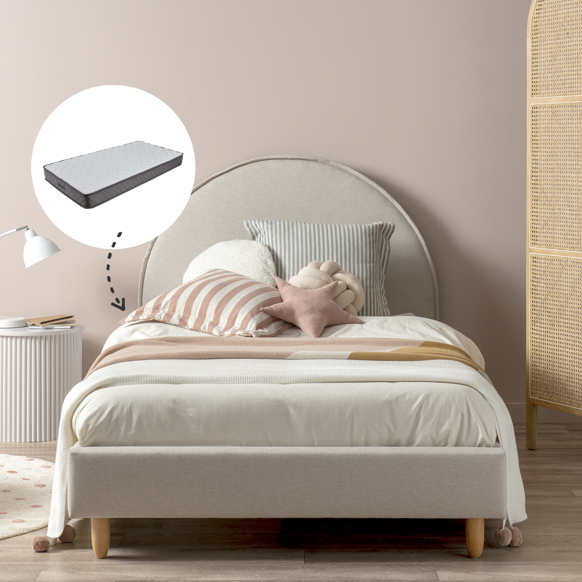 Imogen Single Bed Natural + Mattress Bundle