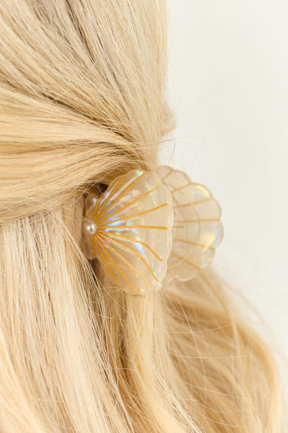 Iridescent Ivory Pearl Detail Seashell Claw Hair Clip