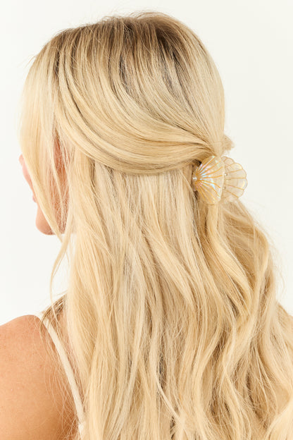 Iridescent Ivory Pearl Detail Seashell Claw Hair Clip