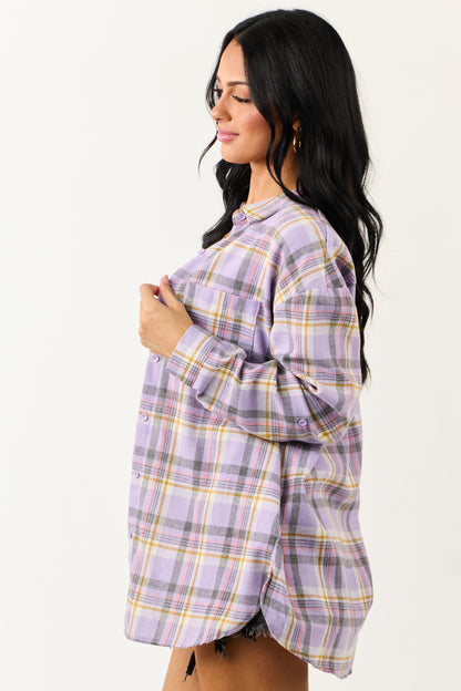 Iris Plaid Button Down Relaxed Long Sleeve Top
