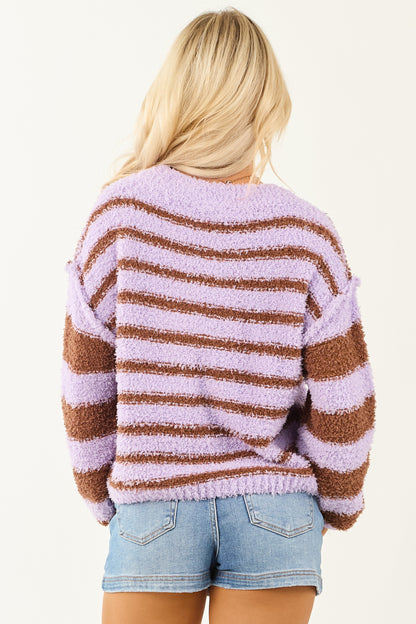 Iris and Sepia Striped Soft Knit Long Sleeve Sweater