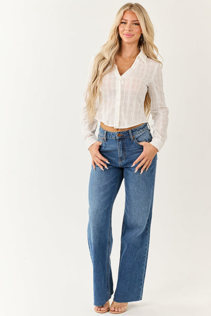 Ivory Button Down Long Sleeve Cotton Top