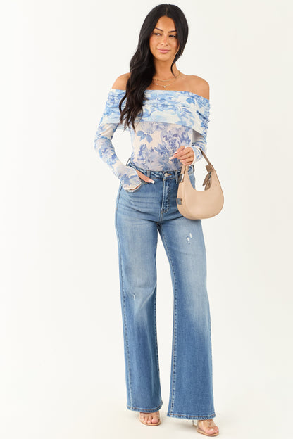 Ivory Floral Print Off the Shoulder Bodysuit