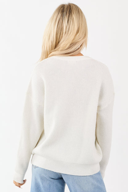 Ivory 'Hello Pumpkin' Yarn Embroidery Sweater