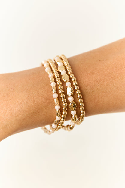 Ivory and Gold Beaded 4 Piece Bracelet Set