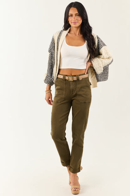 Judy Blue Army Green Cuffed Stretchy Straight Jeans