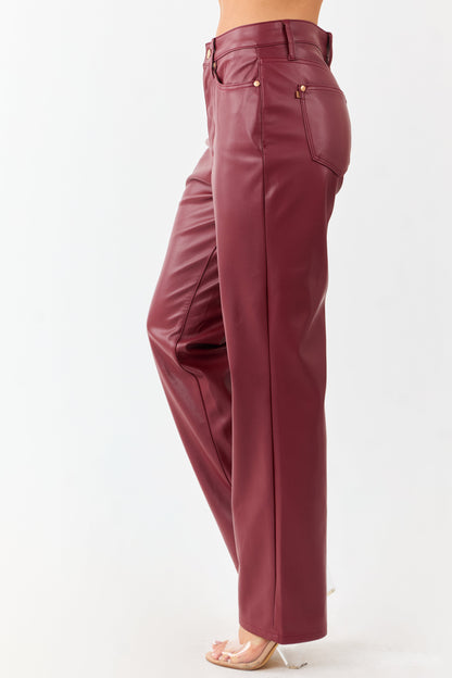 Judy Blue Burgundy Faux Leather Tummy Control Pants