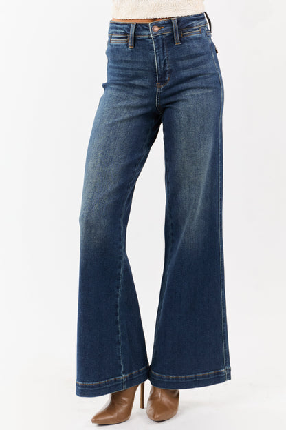 Judy Blue Dark Wash Tummy Control Stretchy Wide Jeans