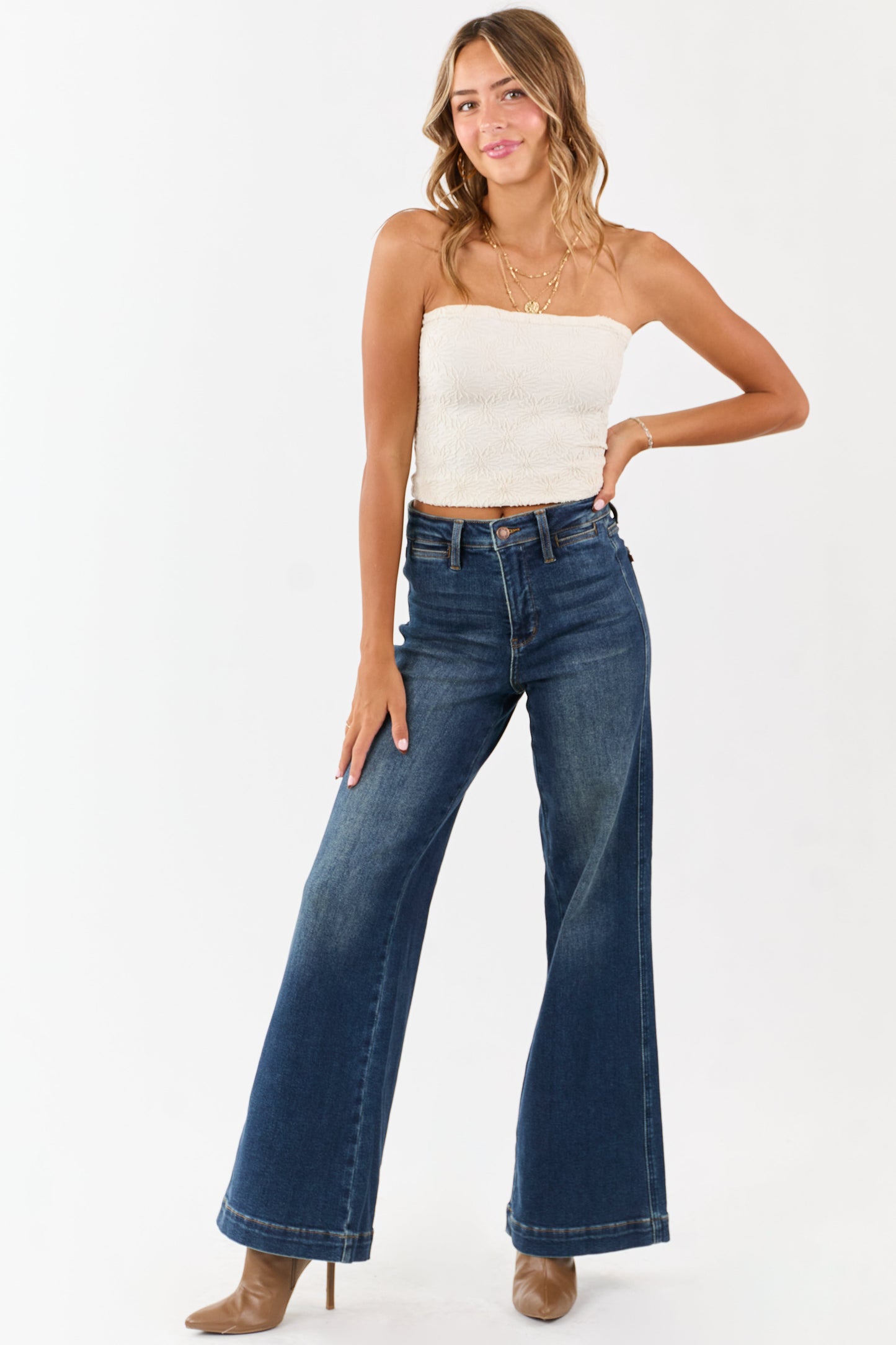 Judy Blue Dark Wash Tummy Control Stretchy Wide Jeans