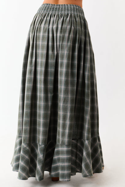 Juniper Plaid Flannel Button Front Cotton Maxi Skirt