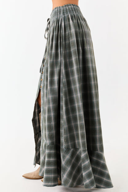 Juniper Plaid Flannel Button Front Cotton Maxi Skirt