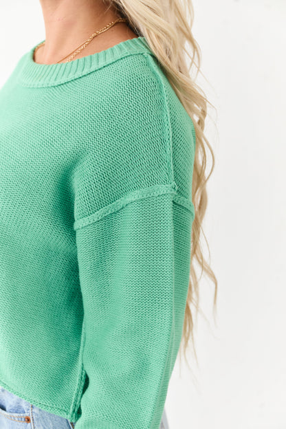 Kelly Green Long Sleeve Relaxed Knit Sweater