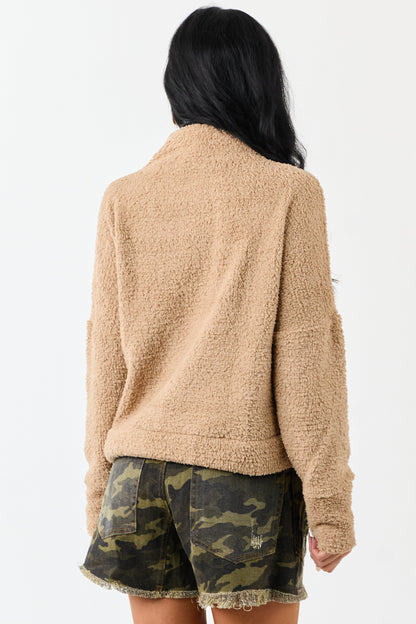Latte Fuzzy Soft Knit Mock Neck Sweater