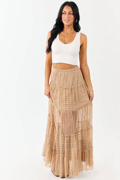 Latte Tiered Frill Lace Flowy Maxi Skirt