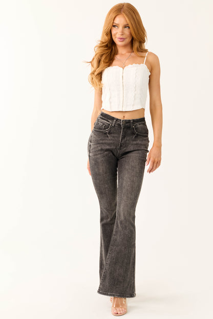 Legend Black Acid Wash High Rise Flare Leg Jeans