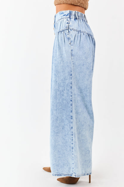 Light Acid Wash Button Fly High Rise Wide Leg Jeans