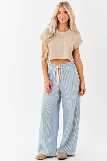 Light Wash Railroad Stripe Wide Leg Denim Pants