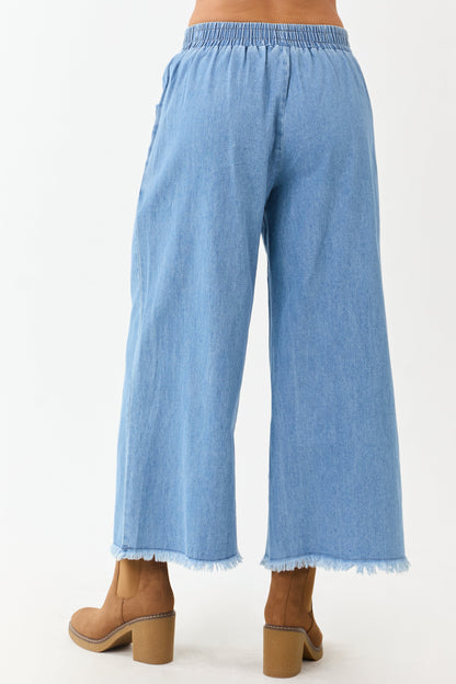 Light Wash Wide Leg Cropped Chambray Pants