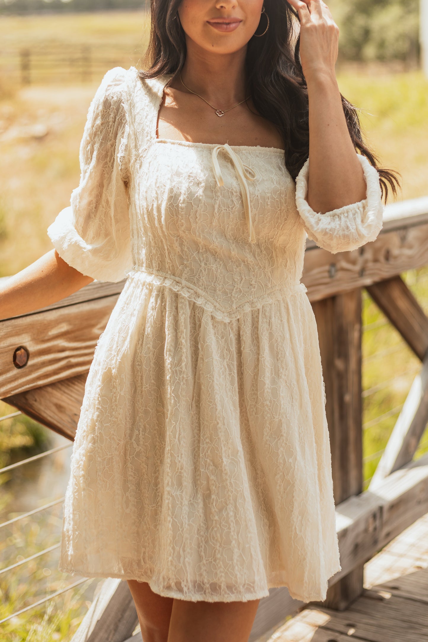 Listicle Cream Lace Smocked Back Mini Dress