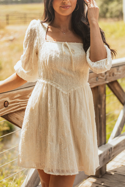 Listicle Cream Lace Smocked Back Mini Dress