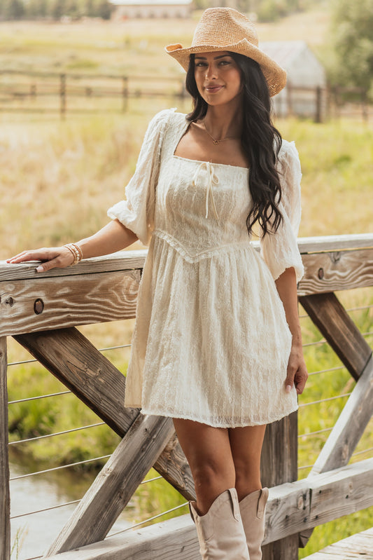 Listicle Cream Lace Smocked Back Mini Dress