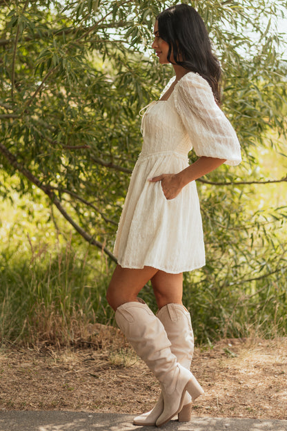 Listicle Cream Lace Smocked Back Mini Dress