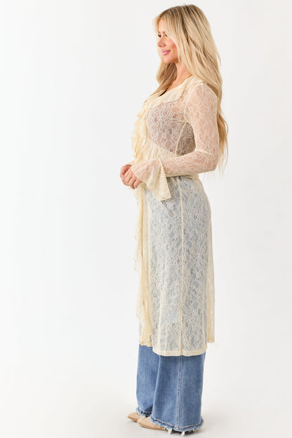Listicle Cream Sheer Lace Ruffle Duster Cardigan