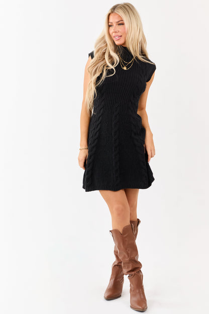 Lovelo Black Mock Neck Cable Sweater Short Dress