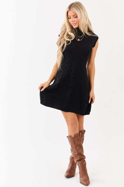 Lovelo Black Mock Neck Cable Sweater Short Dress
