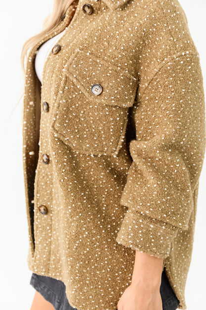 Lovelo Camel Textured Wool Blend Button Up Jacket
