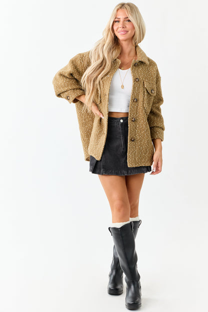 Lovelo Camel Textured Wool Blend Button Up Jacket