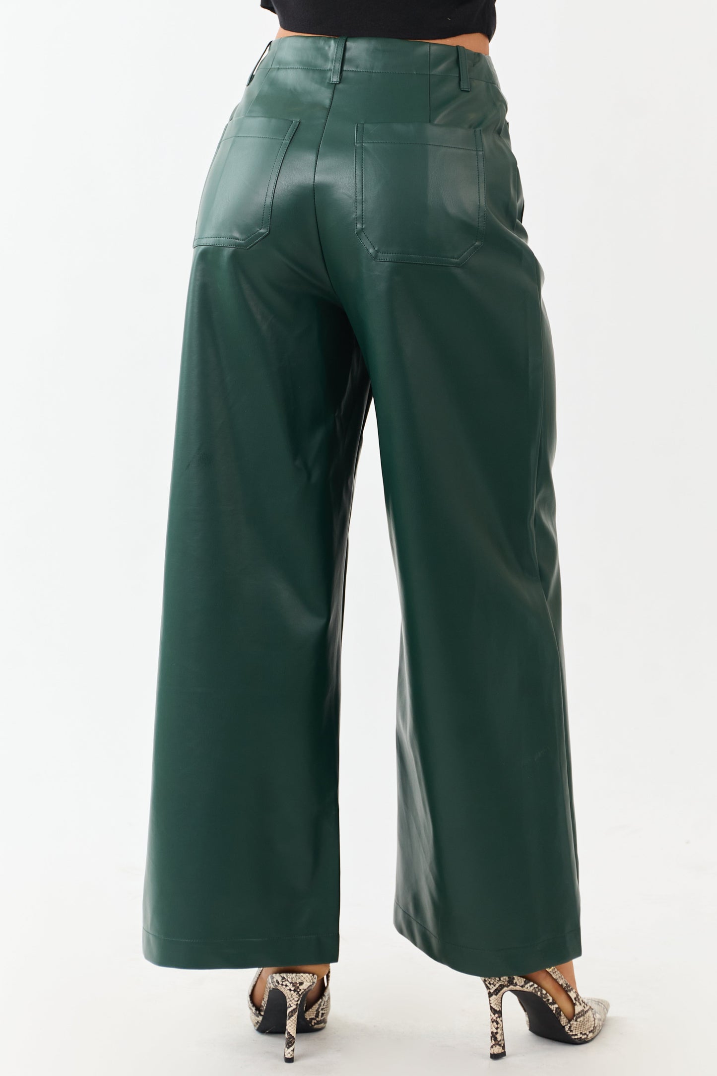 Lovelo Forest Green Faux Leather Wide Leg Pants