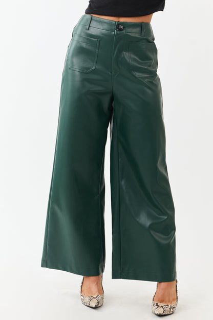 Lovelo Forest Green Faux Leather Wide Leg Pants