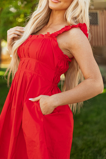 Lovelo Lipstick Pleated Cap Sleeve Cotton Mini Dress