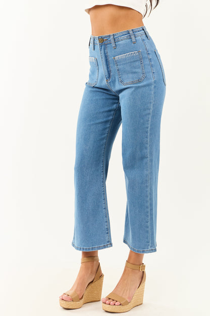 Lovelo Medium Wash Denim Stretchy Crop Straight Pants