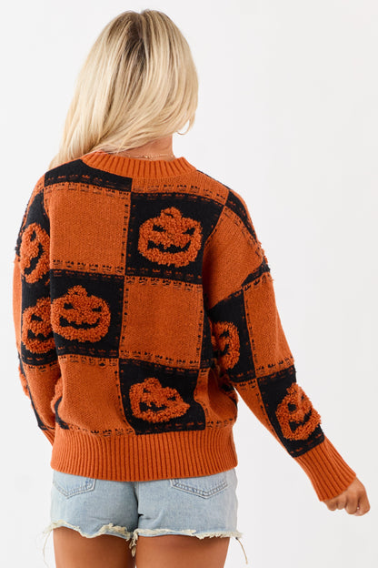 Lovelo Pumpkin Checkered Jack-O-Lantern Sweater